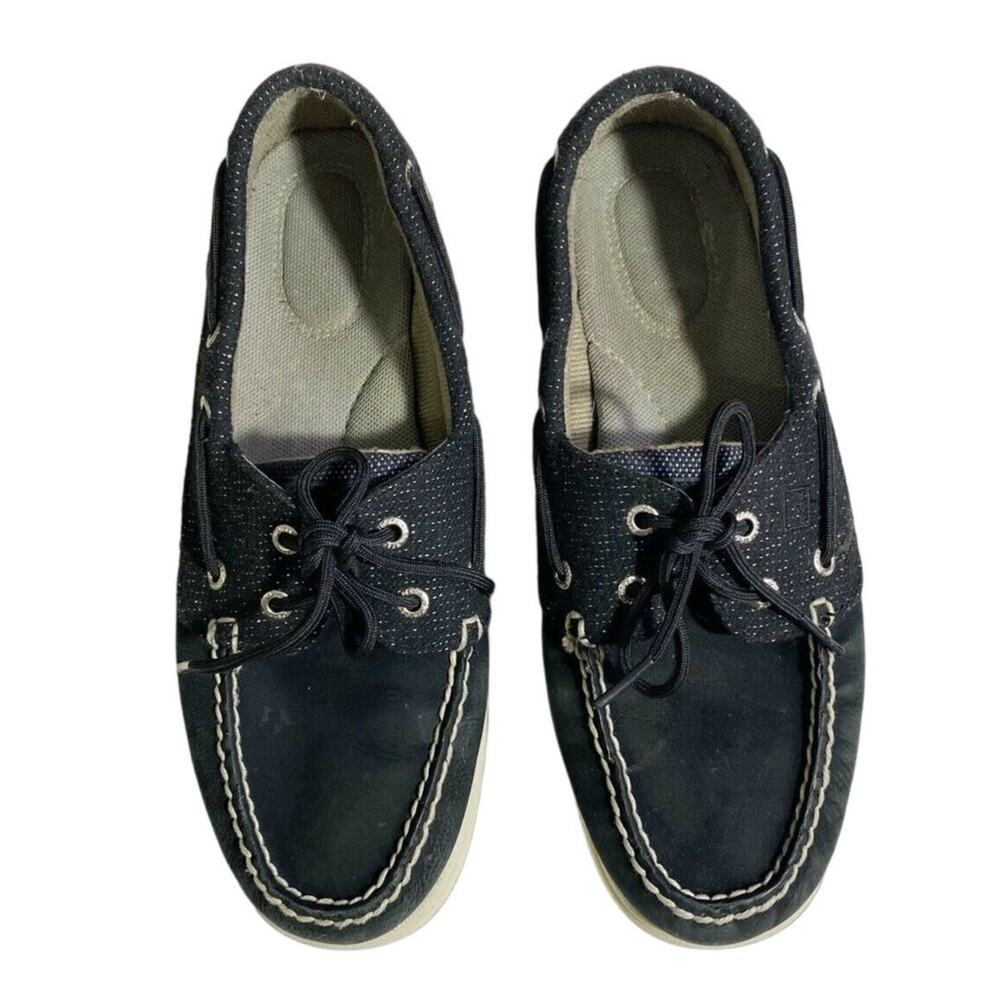 Sperry Top Sider Classic Black Leather Boat Shoes Loafers Non Slip Size 7M